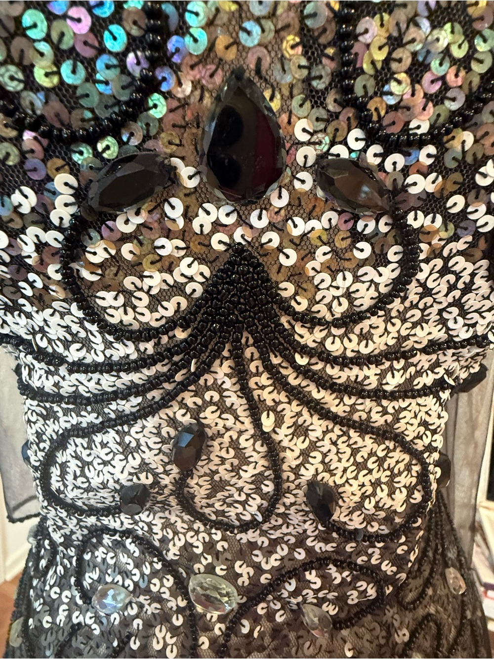 Musani Couture Black White Gray Sequin Beaded Silk Ball Gown Tiered Organza 10 - Picture 11 of 16